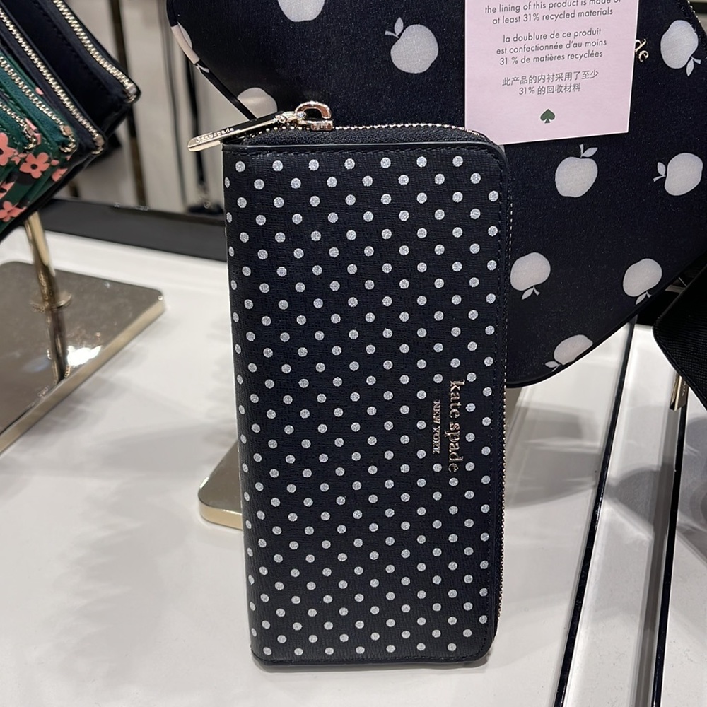 Kate Spade Spencer Metallic Dot Slim Continental Wallet in Black Multi k4546 - Picture 7 of 16